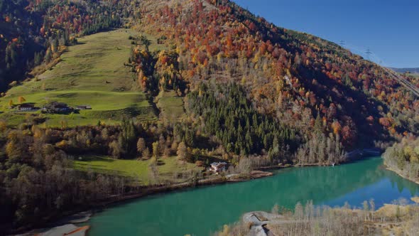 Drone Flight Over Klammsee Reservoir In Autumn