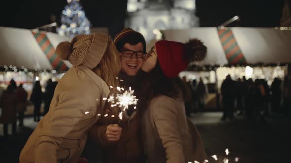 Happy Close Friends Celebrate Christmas Travelling Around Europe