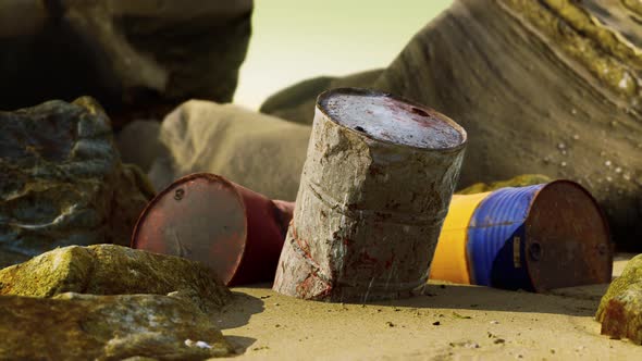 Old Oil Barrell on the Sand Beach