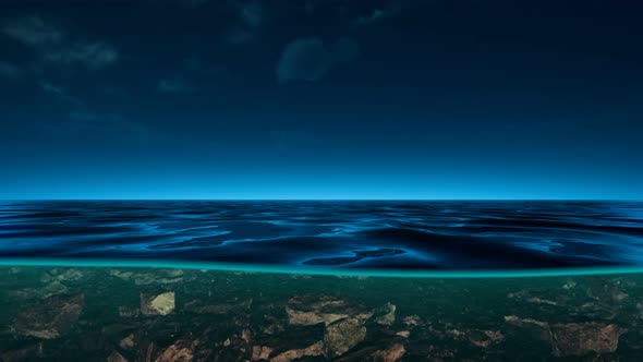 Underwater View with Horizon and Water Surface Split By Waterline