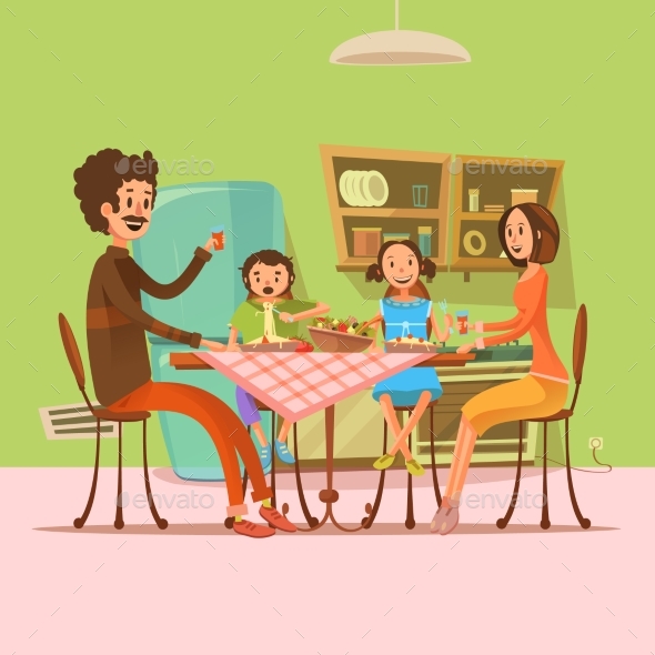 Family Having Meal Illustration