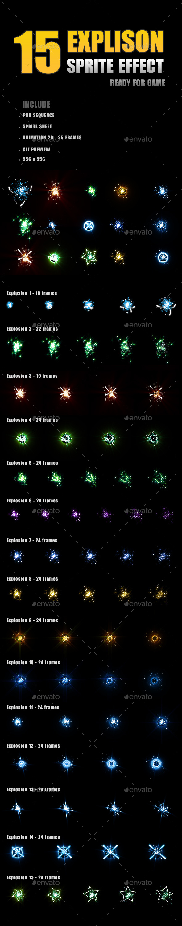 Explosion Game Sprites & Sheet Templates from GraphicRiver