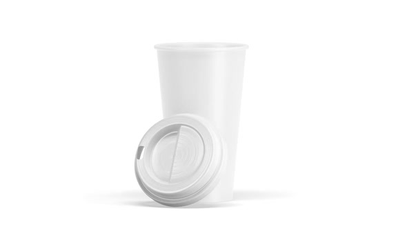 Blank white disposable paper cup opened plastic lid mock up