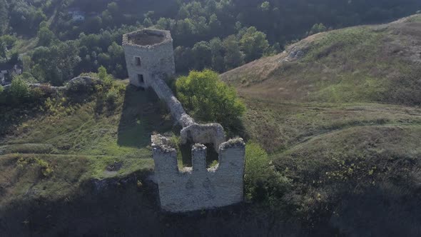 Aerial view of ruins on a hill