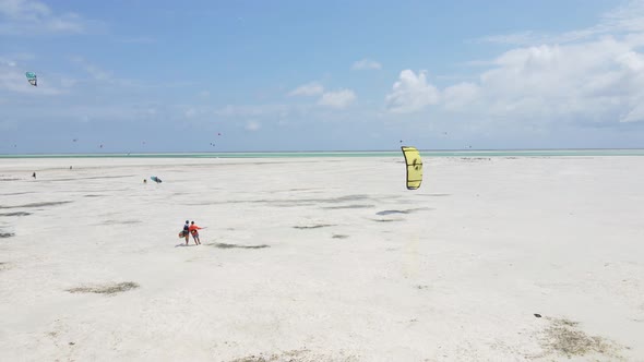 Zanzibar Tanzania  Kitesurfing Near the Shore Slow Motion