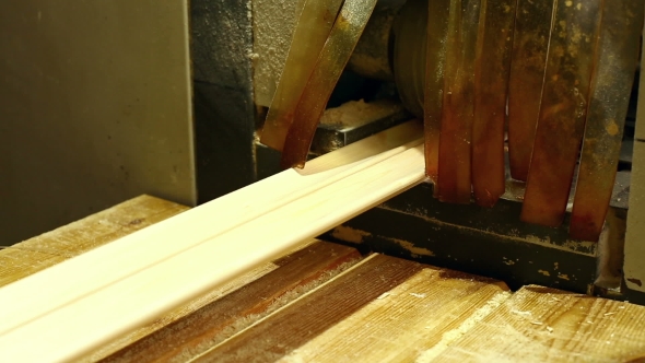 Woodworking Shop. View Of Boards On Conveyor