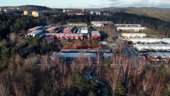 Neighborhood with Attached Residential Houses in Forest Aerial