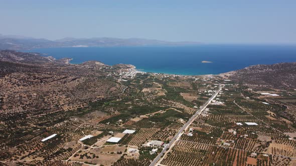 Aerial View Meadow Mountains Landscape in Island Crete Greece