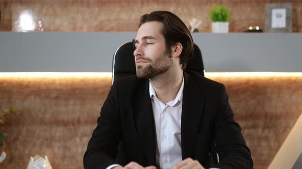 Video Portrait of a Successful Intelligent Busy Caucasian Businessman Company Ceo Wearing Formal