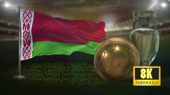 8K Belarus Flag with Football And Cup Background Loop