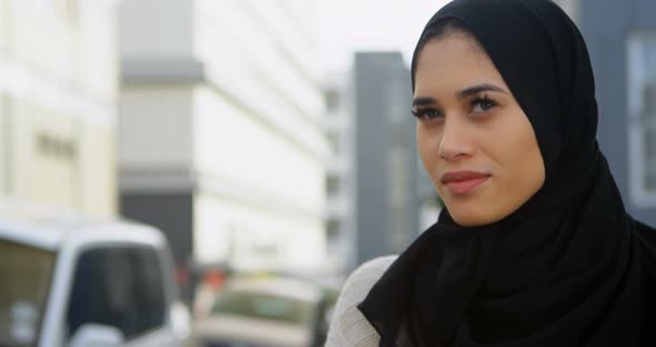 Woman in Hijab Standing on The Street 4k