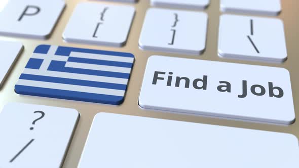 FIND A JOB Text and Flag of Greece on the Keyboard Keys