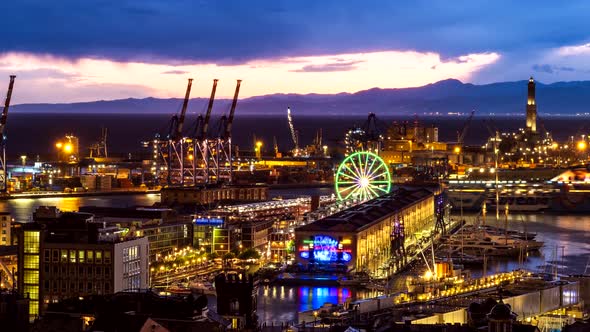 Evening Timelapse of Genoa Port, Italy