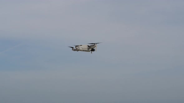 Aerial view drone flies in the sky.