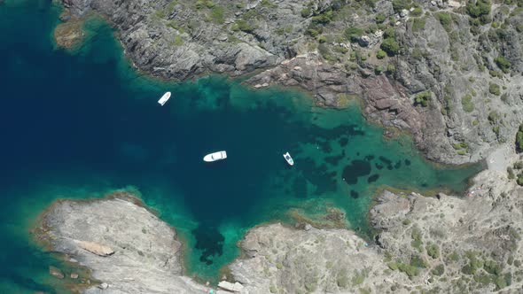 Aerial Shot of Yachts in Deep Blue Water of Bay