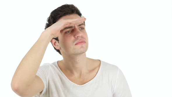 Searching Gesture by  Man, White Background Isolated