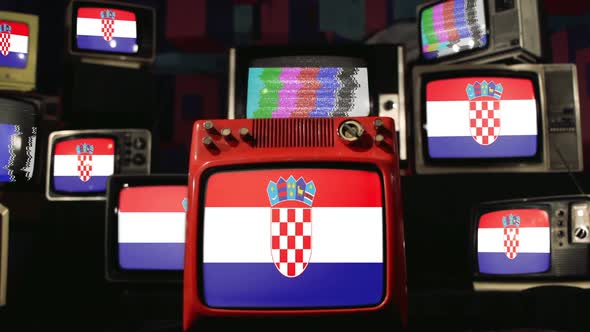 Croatian Flags and Vintage Televisions.