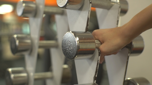 Gym Woman Strength Training Lifting Dumbbell 