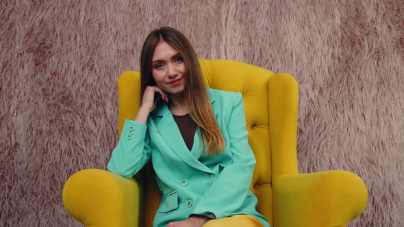 Portrait of Stylish Lady In Blue Jacket