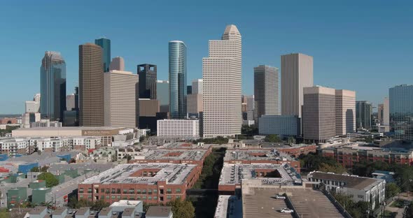 Drone view of downtown Houston skyline. This video was filmed in4k for best image quality.