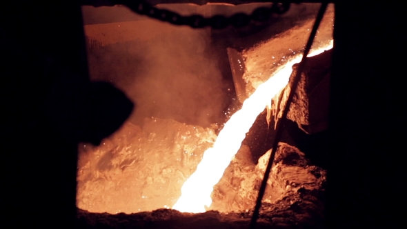 Pouring Liquid Metal On Steel Plant.