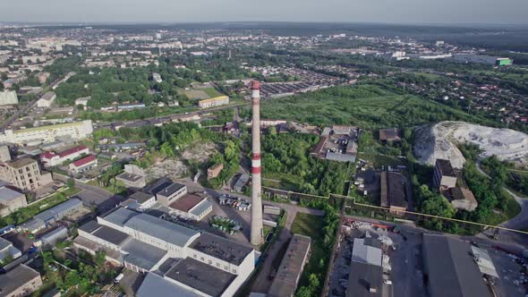 Buildings and Materials Warehouse in the Industrial City Zone From Above