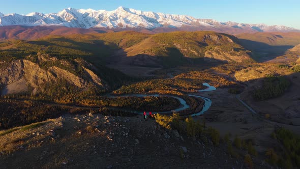 Kurai Steppe, Chuya River and Mountains at Sunrise. Altai Mountains, Russia