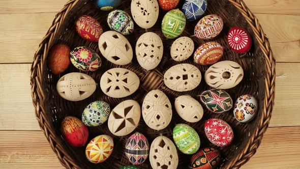 Coloured Eggs In Easter Nest