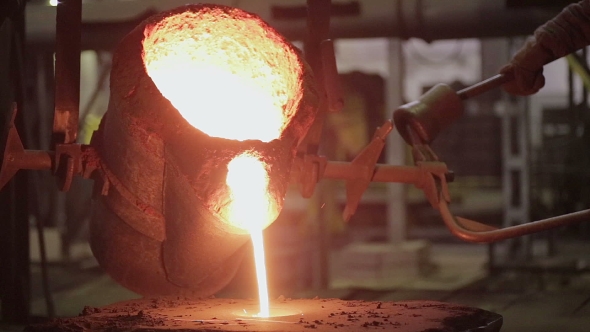 Pouring Liquid Metal On Steel Plant.