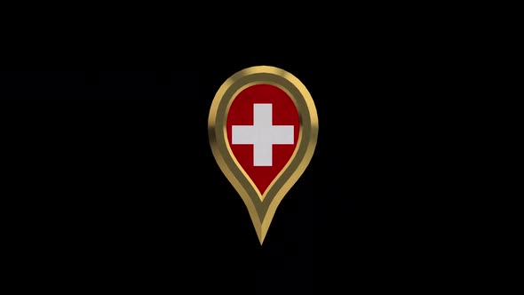 Switzerland Flag 3D Rotating Location Gold Pin Icon