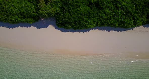 Luxury overhead abstract view of a sandy white paradise beach and aqua blue ocean background in colo