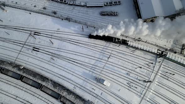 Retro Old Steam Locomotive Ride at Winter Time