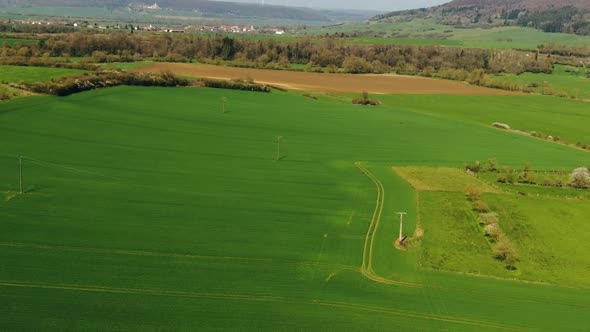 Aerial shot of the green Farm in france