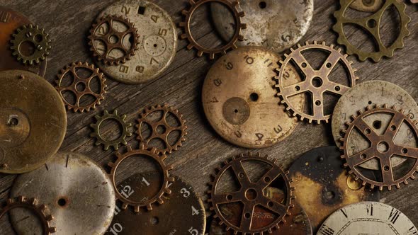 Rotating stock footage shot of antique and weathered watch faces - WATCH FACES 096