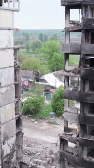 Vertical Video of a Wartorn House in Ukraine