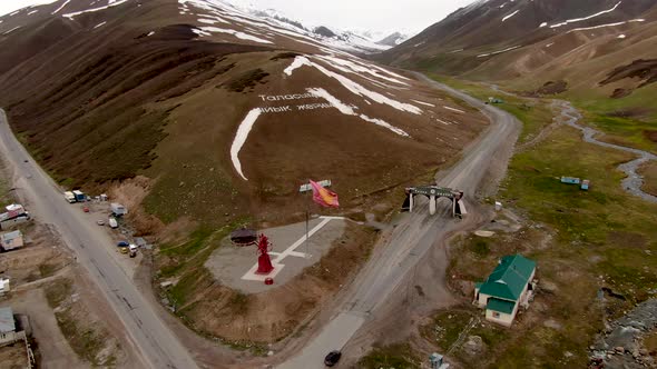 Aerial view of Talas region hall entrance arch