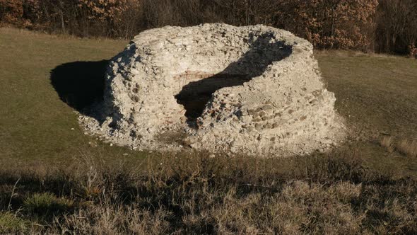 GAMZIGRAD, SERBIA - DECEMBER 25, 2017 Ancient pagan temple and tumuli of Romula and her son near Fel