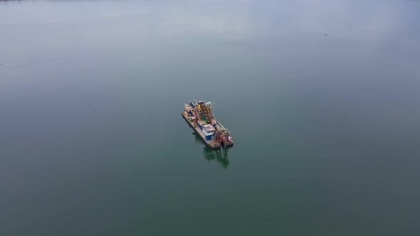 Vessel for Sand Mining in the Lake Aerial View