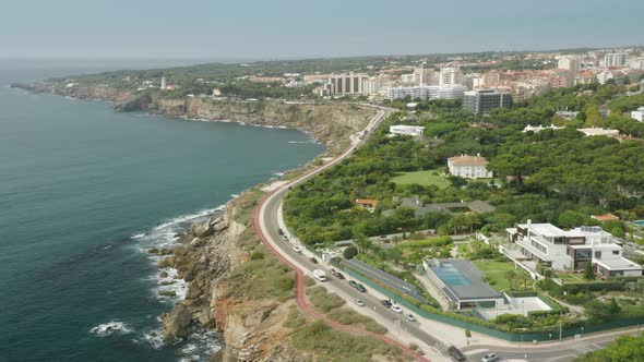 Aerial Footage of Picturesque Residential District of a Coastal Town