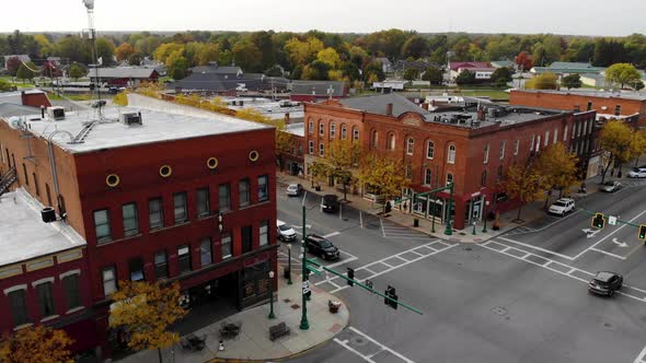 Wellington Ohio - City Hall & downtown. A small village in northeastern Ohio.  Aerial drone footage