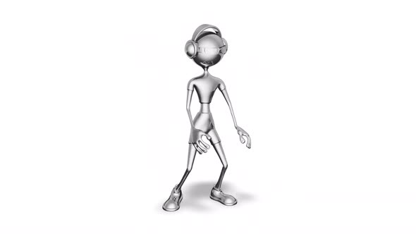 3D Silver Man Dance  Looped on White