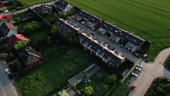 Aerial View of European Suburban Neighborhood with Family Houses