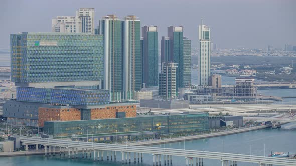 Aerial Skyline of Abu Dhabi City Centre From Above Day to Night Timelapse