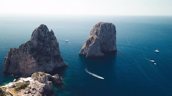 Overhead Aerial View of Faraglioni From a Drone Capri