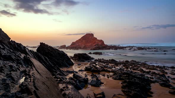 Big Waves at a Sunset in Portugal