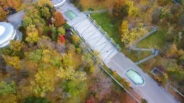 Autumn aerial Cascade in city park Kharkiv Ukraine