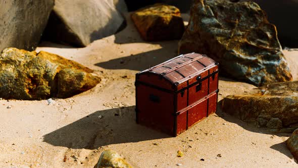 Treasure Chest in Sand Dunes on a Beach