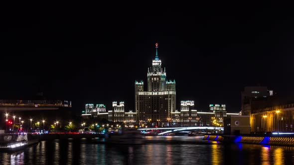 Night view of Kotelnicheskaya Embankment Building