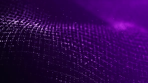 Abstract motion background of shining particles. Digital signature with wave particles, sparkle.