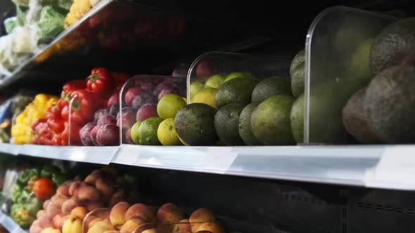 Fresh Fruits and Vegetables on Supermarket Shelves